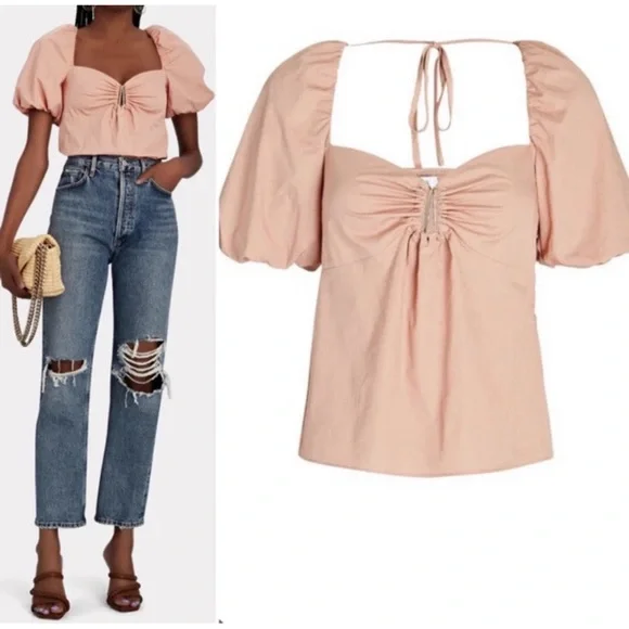INTERMIX Blush Puff Sleeve Blouse L - Picture 1 of 7